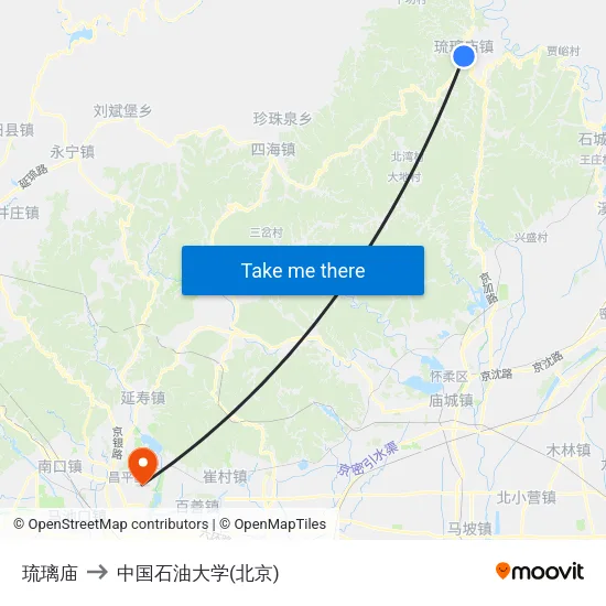 琉璃庙 to 中国石油大学(北京) map