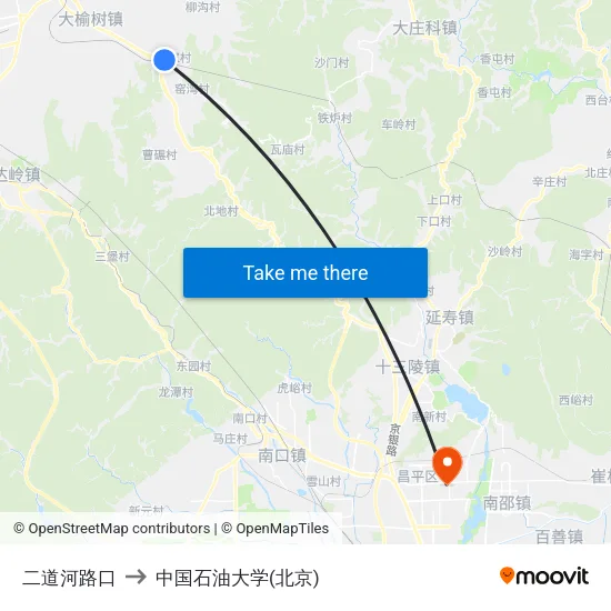 二道河路口 to 中国石油大学(北京) map