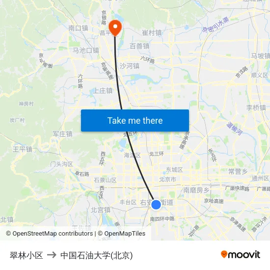 翠林小区 to 中国石油大学(北京) map