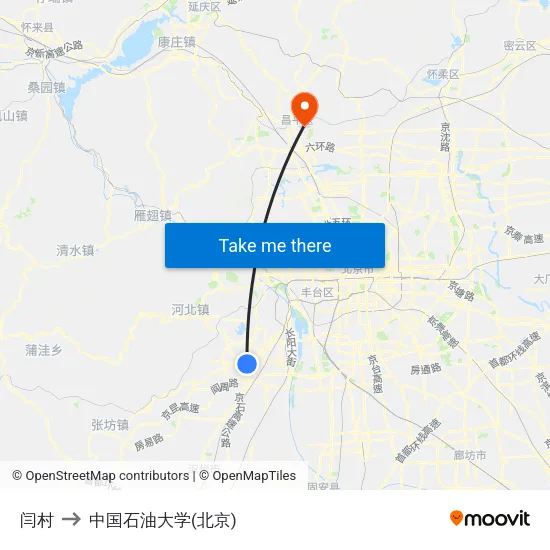 闫村 to 中国石油大学(北京) map
