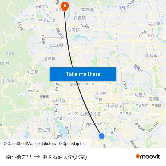 南小街东里 to 中国石油大学(北京) map