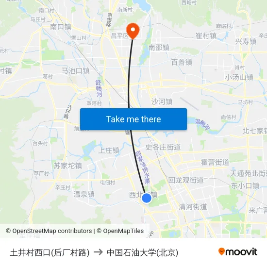 土井村西口(后厂村路) to 中国石油大学(北京) map