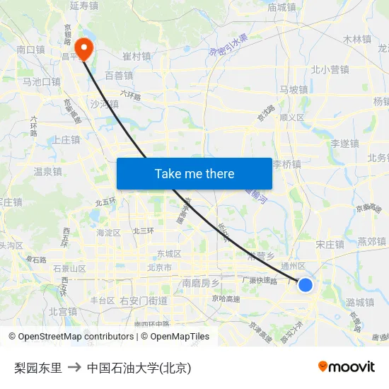 梨园东里 to 中国石油大学(北京) map
