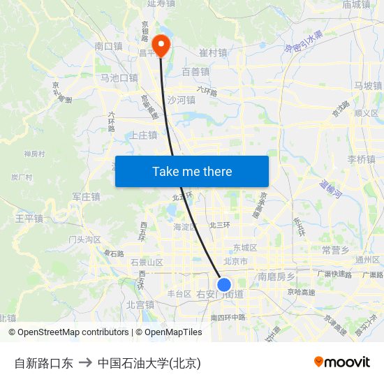 自新路口东 to 中国石油大学(北京) map