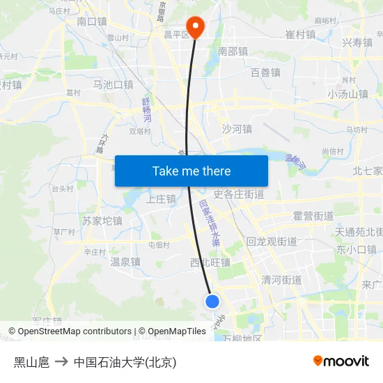 黑山扈 to 中国石油大学(北京) map