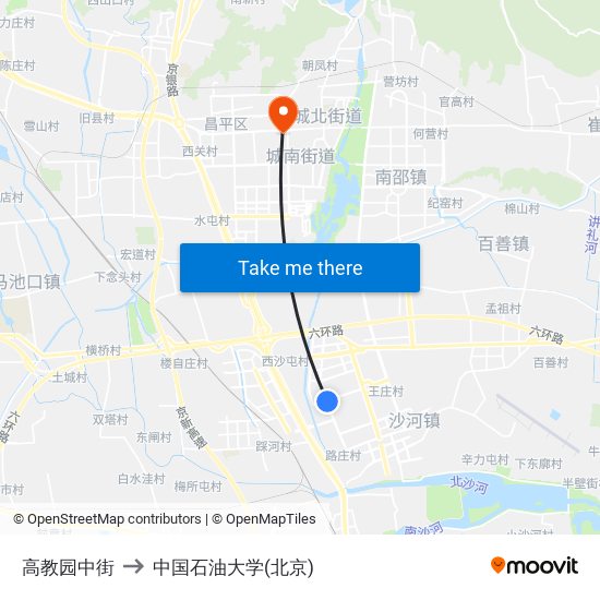 高教园中街 to 中国石油大学(北京) map