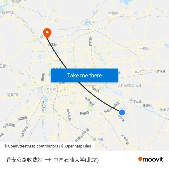 香安公路收费站 to 中国石油大学(北京) map