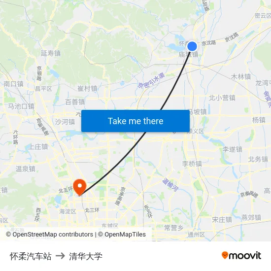怀柔汽车站 to 清华大学 map