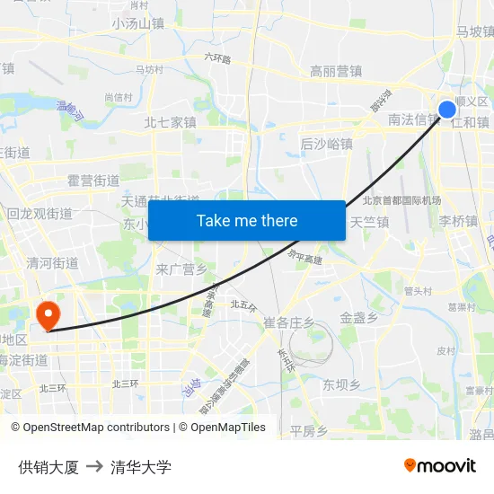 供销大厦 to 清华大学 map
