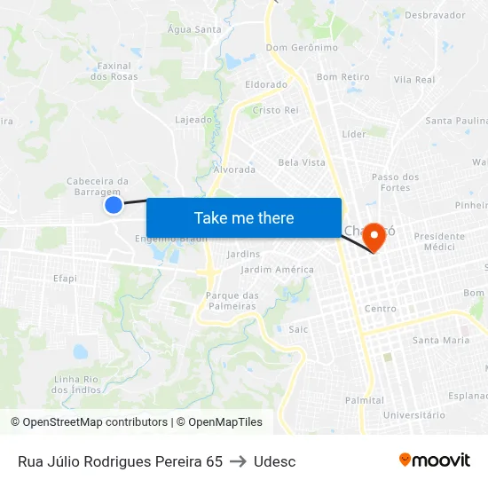 Rua Júlio Rodrigues Pereira 65 to Udesc map
