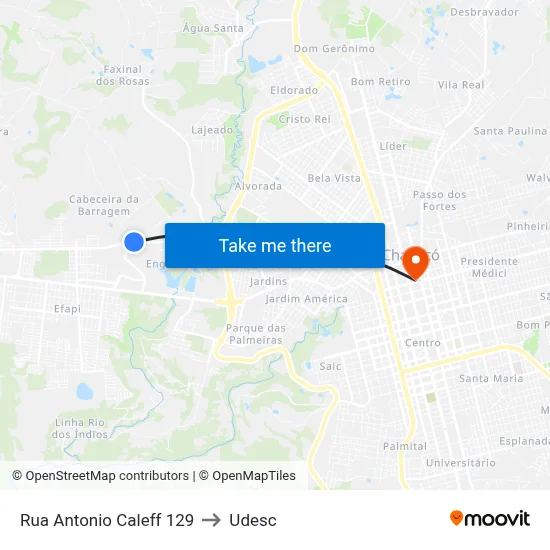 Rua Antonio Caleff 129 to Udesc map