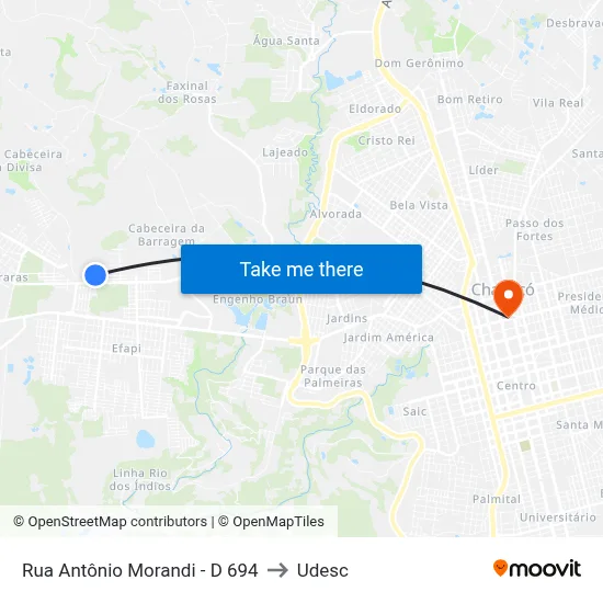 Rua Antônio Morandi - D 694 to Udesc map