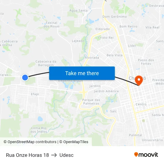 Rua Onze Horas 18 to Udesc map