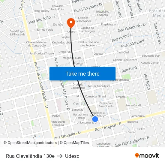 Rua Clevelândia 130e to Udesc map