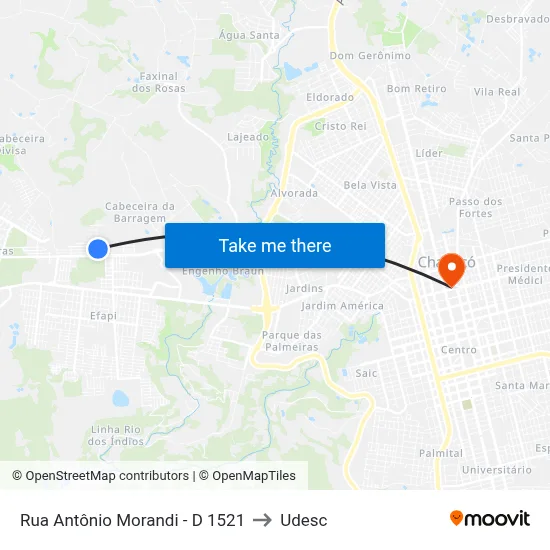 Rua Antônio Morandi - D 1521 to Udesc map