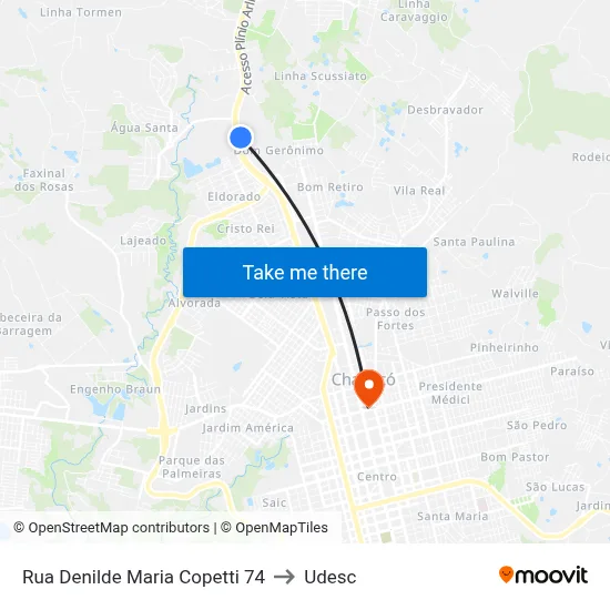 Rua Denilde Maria Copetti 74 to Udesc map