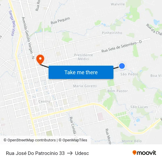 Rua José Do Patrocínio 33 to Udesc map