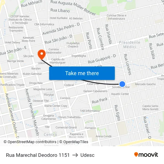 Rua Marechal Deodoro 1151 to Udesc map