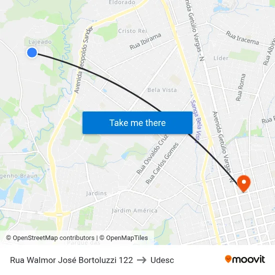 Rua Walmor José Bortoluzzi 122 to Udesc map
