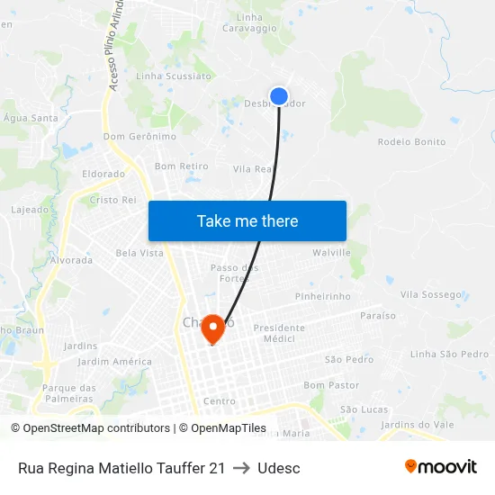Rua Regina Matiello Tauffer 21 to Udesc map