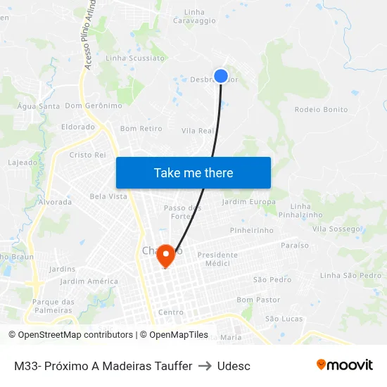 M33- Próximo A Madeiras Tauffer to Udesc map