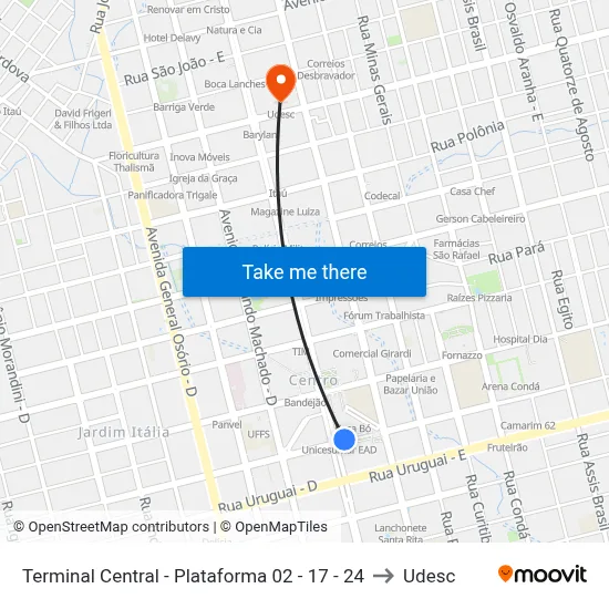 Terminal Central - Plataforma 02 - 17 - 24 to Udesc map