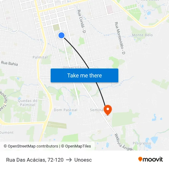 Rua Das Acácias, 72-120 to Unoesc map
