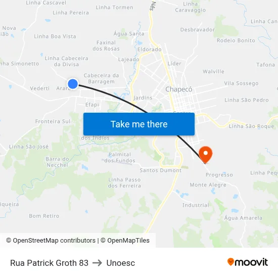 Rua Patrick Groth 83 to Unoesc map