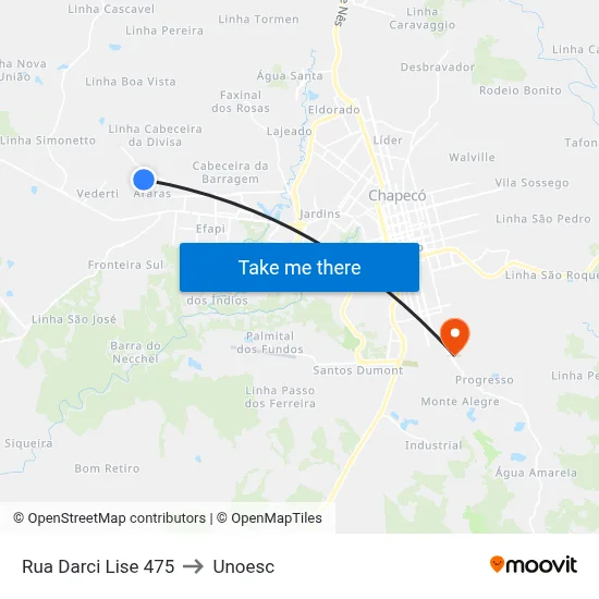 Rua Darci Lise 475 to Unoesc map