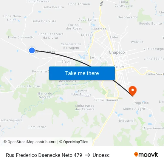 Rua Frederico Daenecke Neto 479 to Unoesc map