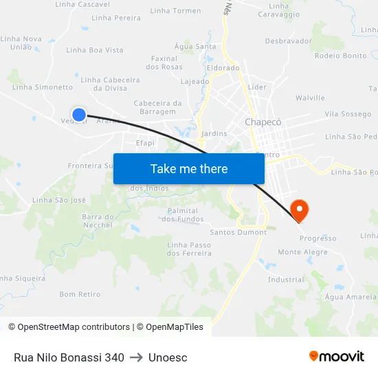 Rua Nilo Bonassi 340 to Unoesc map