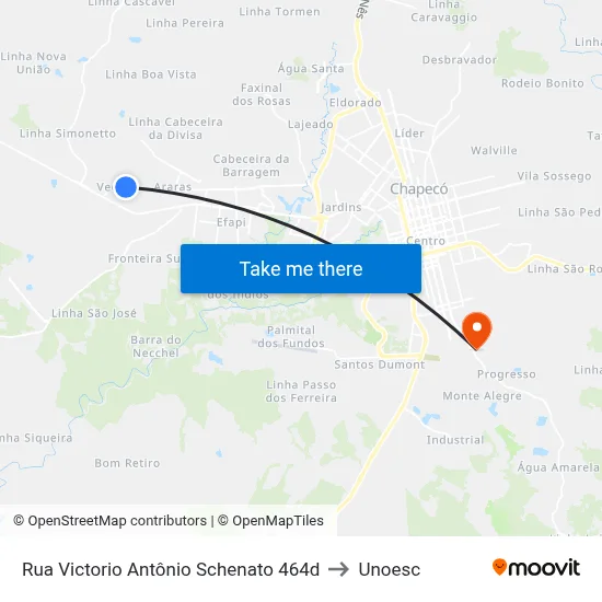 Rua Victorio Antônio Schenato 464d to Unoesc map