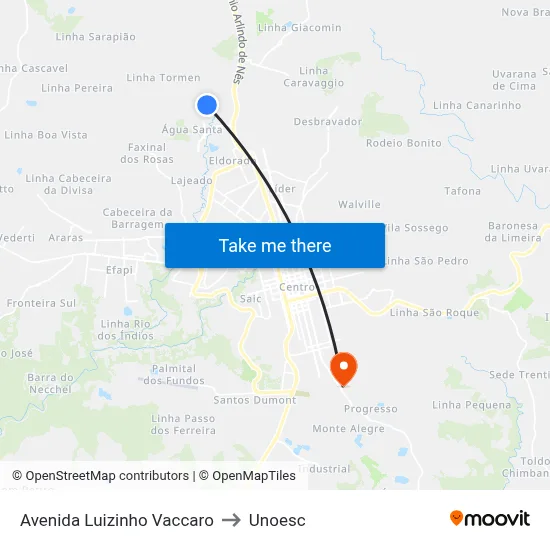 Avenida Luizinho Vaccaro to Unoesc map