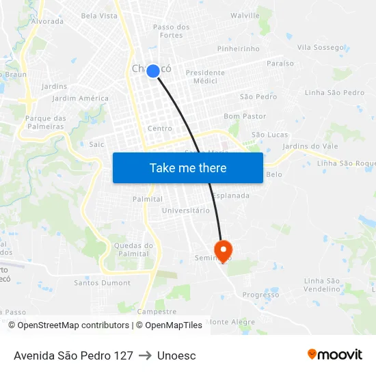 Avenida São Pedro 127 to Unoesc map