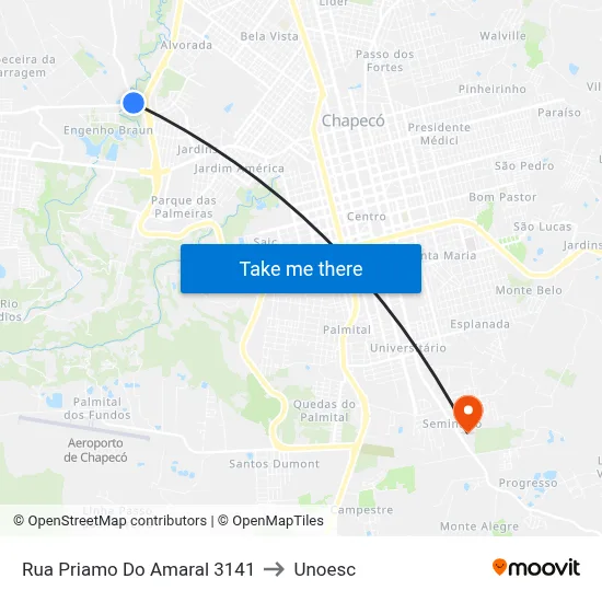 Rua Priamo Do Amaral 3141 to Unoesc map