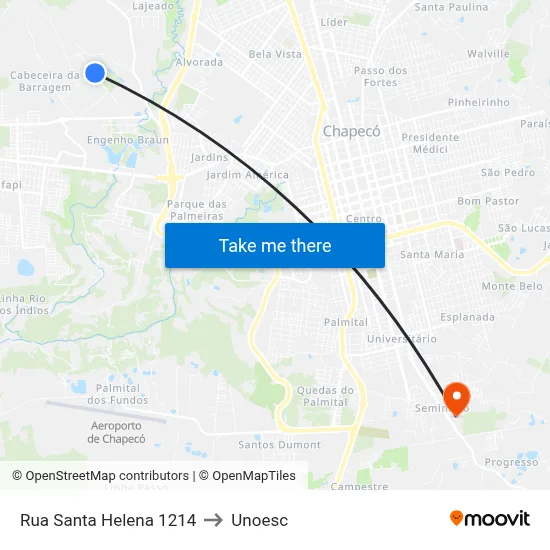 Rua Santa Helena 1214 to Unoesc map