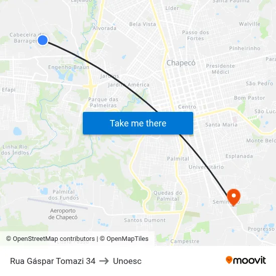 Rua Gáspar Tomazi 34 to Unoesc map