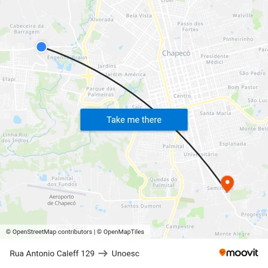 Rua Antonio Caleff 129 to Unoesc map
