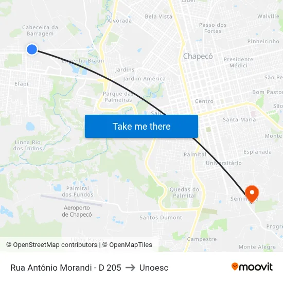 Rua Antônio Morandi - D 205 to Unoesc map