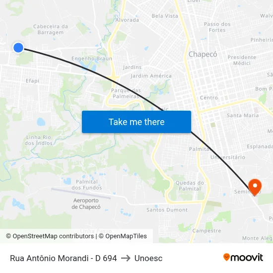 Rua Antônio Morandi - D 694 to Unoesc map