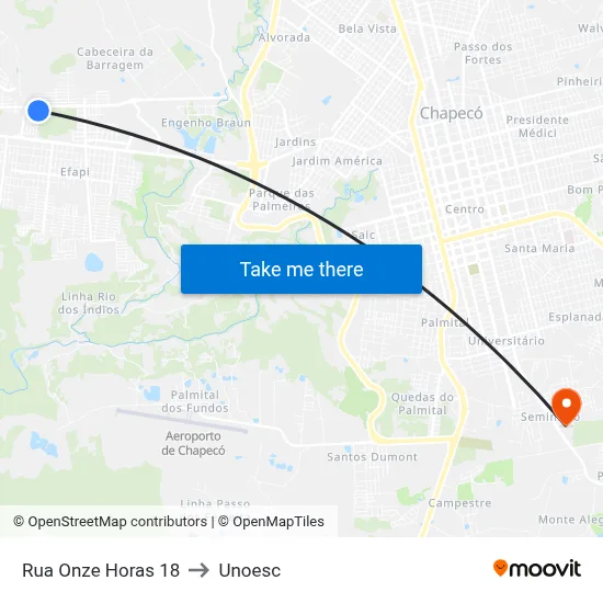 Rua Onze Horas 18 to Unoesc map