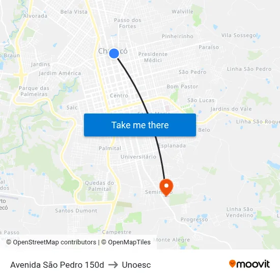 Avenida São Pedro 150d to Unoesc map