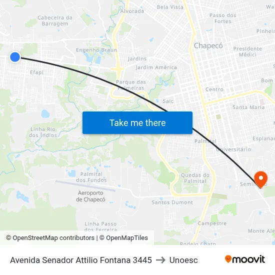 Avenida Senador Attilio Fontana 3445 to Unoesc map