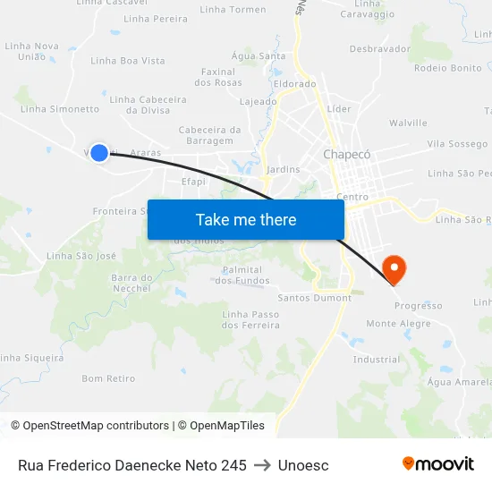 Rua Frederico Daenecke Neto 245 to Unoesc map
