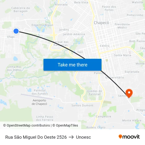 Rua São Miguel Do Oeste 2526 to Unoesc map
