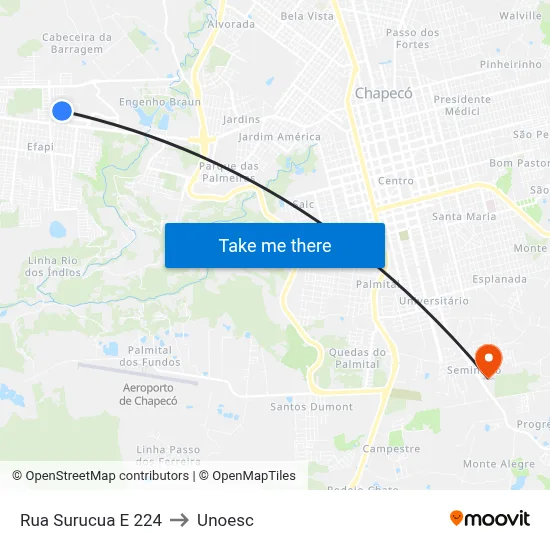 Rua Surucua E 224 to Unoesc map