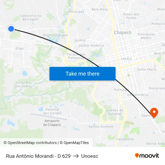 Rua Antônio Morandi - D 629 to Unoesc map