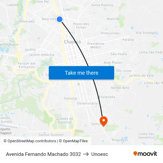 Avenida Fernando Machado 3032 to Unoesc map