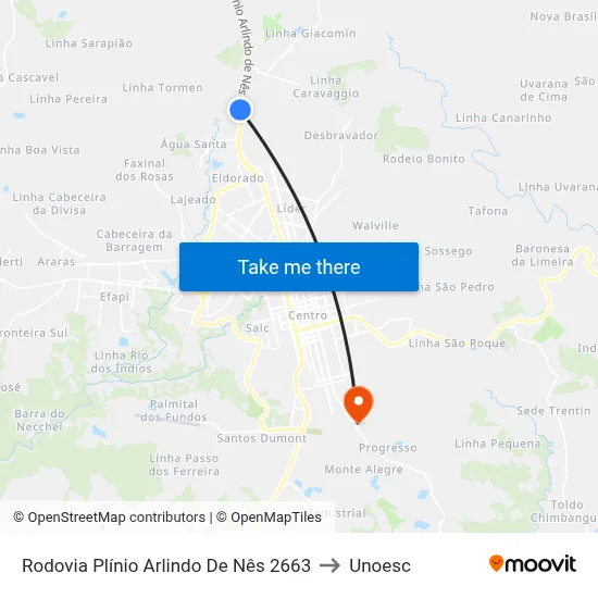 Rodovia Plínio Arlindo De Nês 2663 to Unoesc map