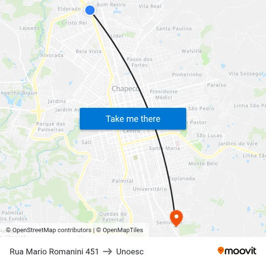 Rua Mario Romanini 451 to Unoesc map